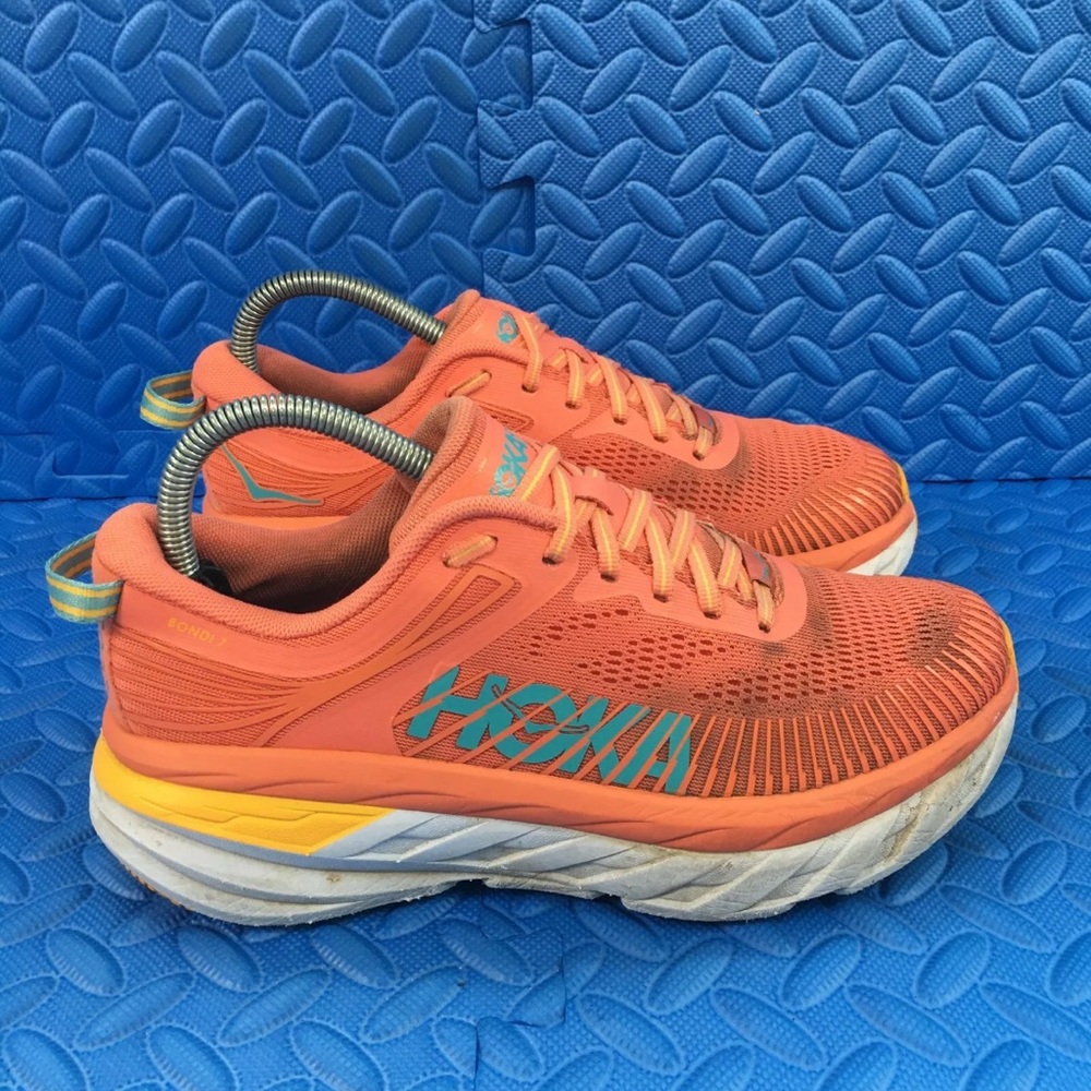 Hoka One One Bondi 7 Womens Shoes Size 7.5 Orange Running Athletic Sneakers